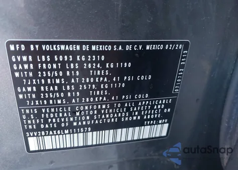 2020 Volkswagen Tiguan 2.0T Se/2.0T Se R-Line Black/2.0T Sel from USA, damaged, VIN 3VV2B7AX6LM111579